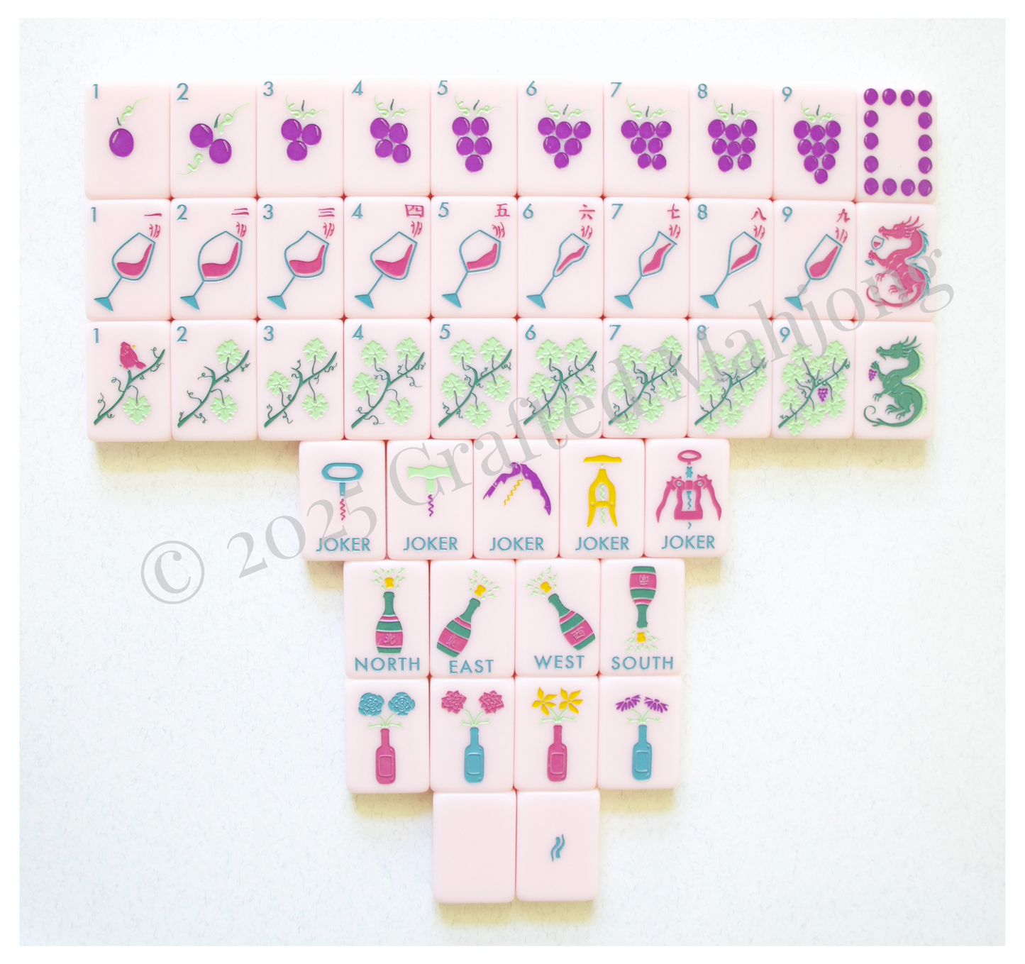 The Wine Collection in Rosé | Designer American Mahjong Set