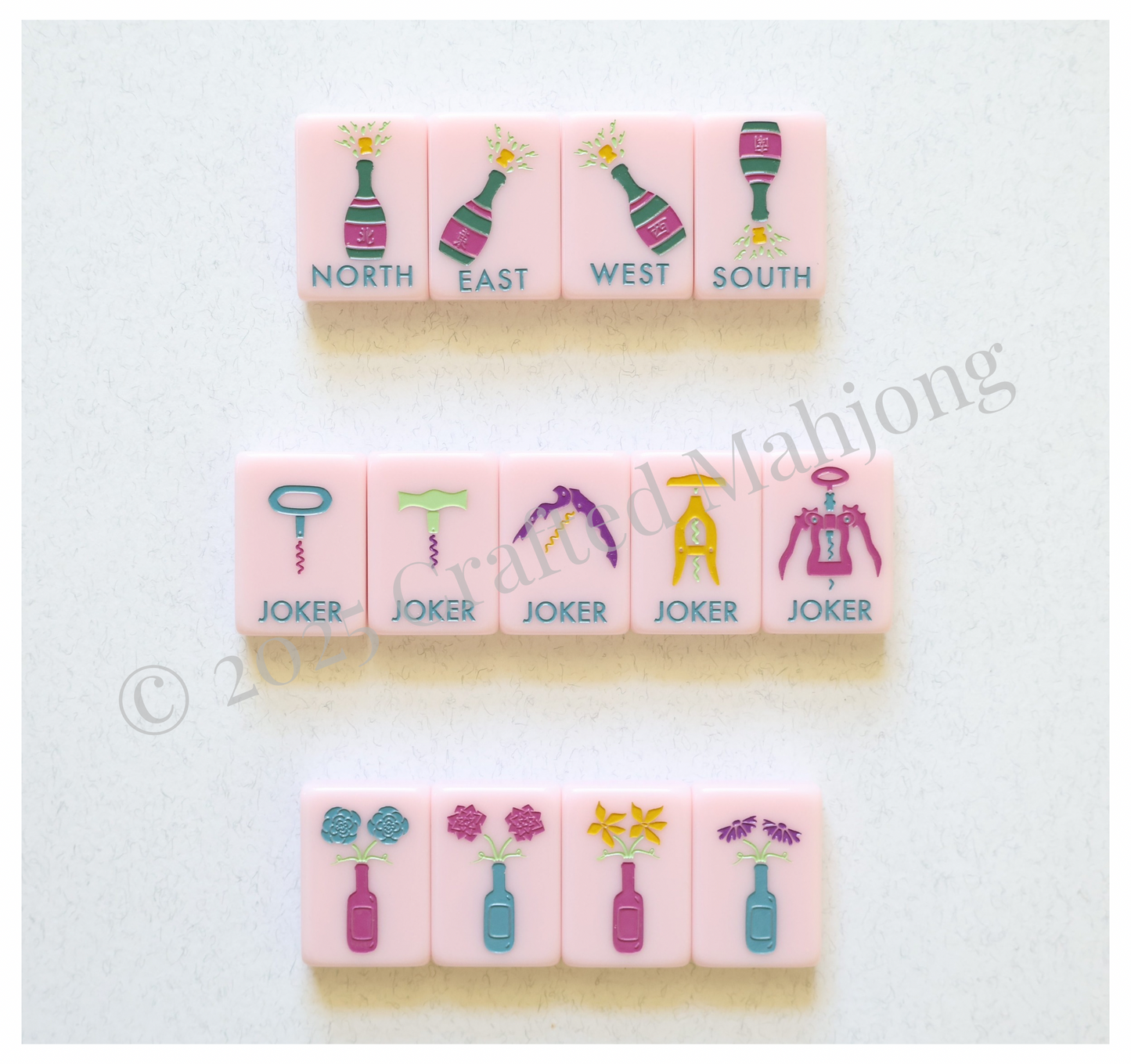 The Wine Collection in Rosé | Designer American Mahjong Set